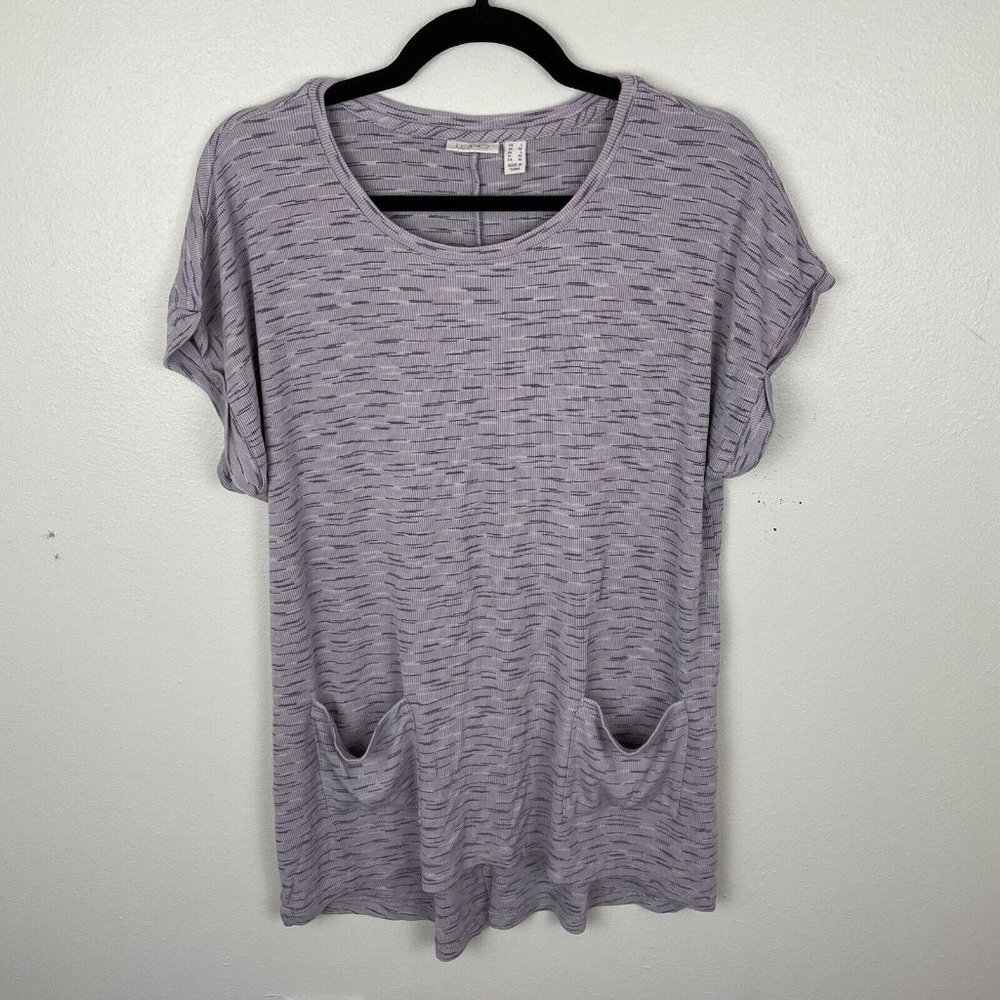 LOGO By Lori Goldstein Purple Short Sleeve Tunic Top Women's Size L Pockets - Picture 1 of 6